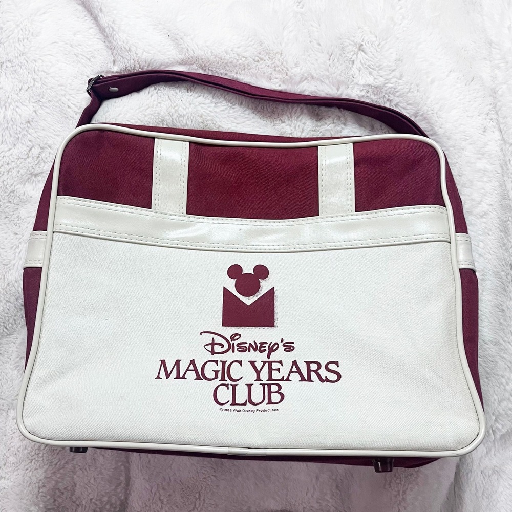 Vintage‎ Disney Magic Years Club Burgundy White Canvas Flight Travel Bag